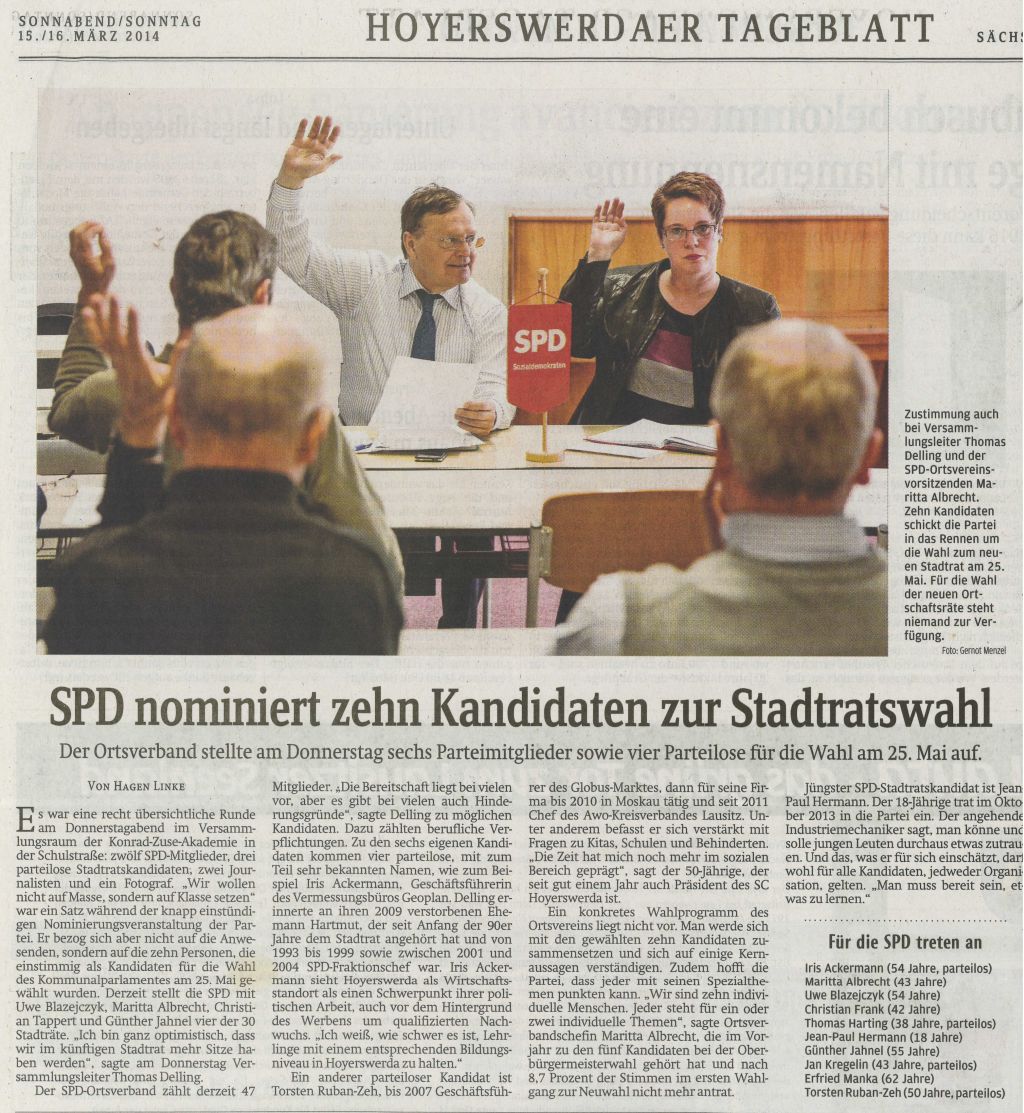 Hoyerswerdaer Tageblatt 15. März 2014
